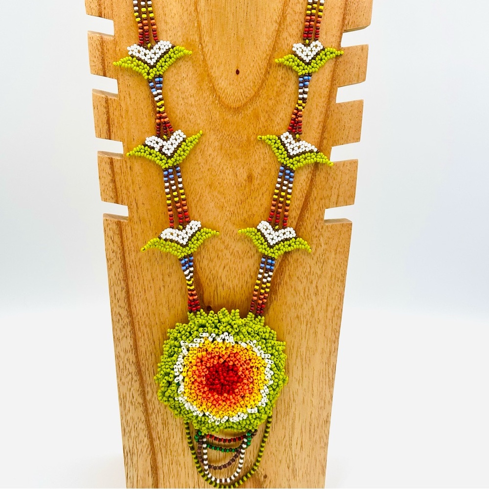 Embera Hand Beaded Artisan Colombian Floral Statement Necklace View 2